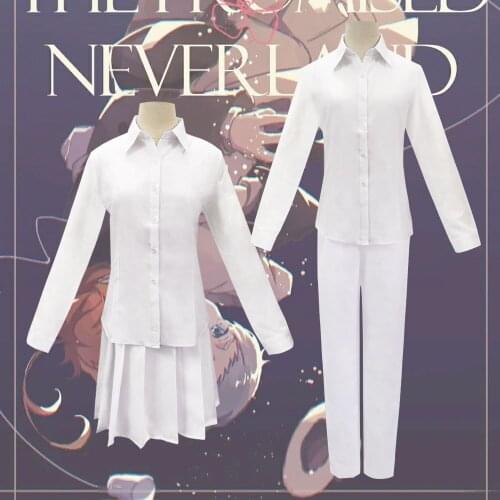 Anime The Promised Neverland Emma Cosplay Costume Shirt Skirt Emma Norman Costume School Uniforms Shirt Pants Set Wig