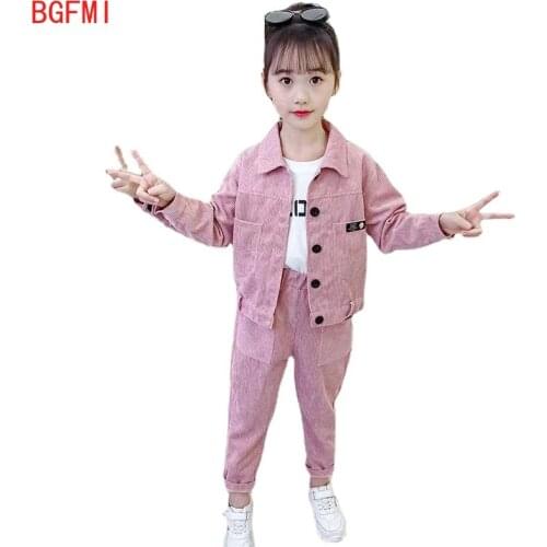Teenager Girls Spring Fall Suit Corduroy 2021 New Kids Long Sleeve Cardigan Jacket + Pants Sportswear 2 pcs Set for 3-13 Yrs Old