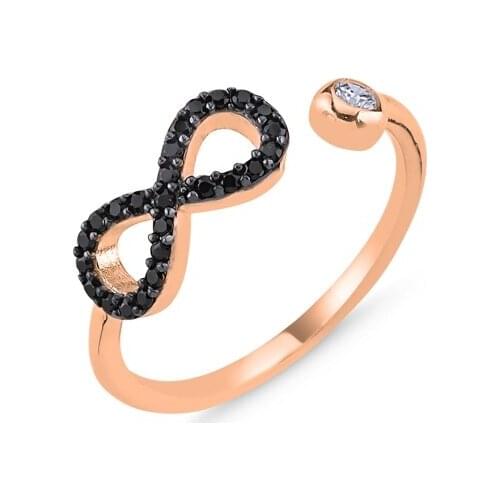 KUTAYDAN Black Zircon Cubic Zirconia Infinity Adjustable Ring 925 Sterling Silver