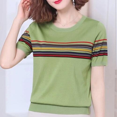 GGRIGHT 2021 Summer Tops Fashion Women Clothes Short Sleeve T Shirt Woman Clothes Knitted Slim Casual Tee Shirt Femme