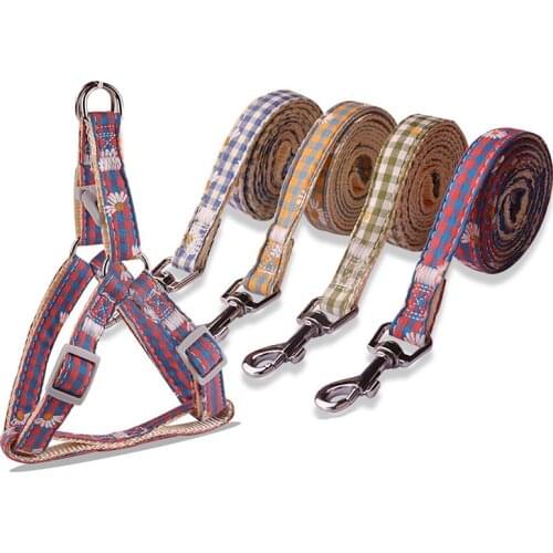 Small Daisy Plaid Cat Dog Traction Rope Floral Chest Back Harnesses Puppy Chain Suit Vest-Style Pet Chest Strap