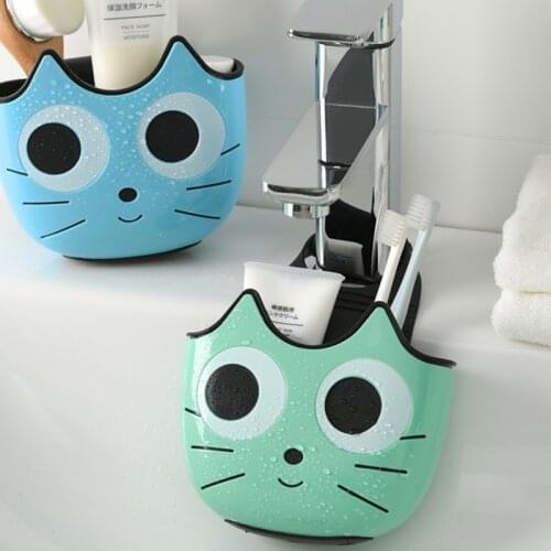Cute Cat Shape Sink Shelf Soap Sponge Holder Drain Rack Bathroom Storage Organizer Hanging Kitchen Suction Cup Bathroom Shelf