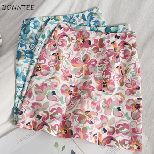 Mini Skirts Women Floral Design Retro Harajuku Chic College Summer Slim All-match Holiday Ladies Casual Popular Sexy Street Ins