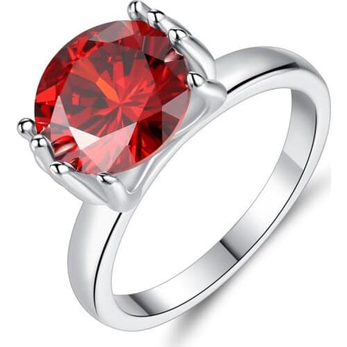 MOONROCY CZ Rings Silver Color Wedding Ring Red Crystal Ring Squate Party Jewelry for Women Girls Dropshipping Wholesale