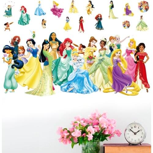 Cartoon Lovely Snow White Cinderella Aurora Princess Wall Stickers For Kids Room Home Decoration Mural Art Girls Wall Decals