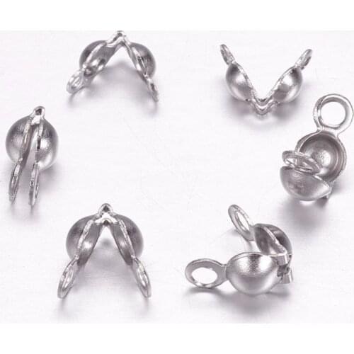50pcs 304 Stainless Steel Bead Tips Clamshell Knot Cover Calotte Crimps Beads Ends Clasp Connector for Jewelry Making Supplies