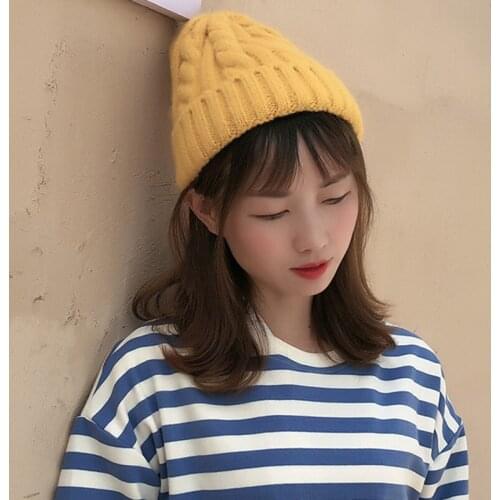 New Classic Youth Women Autumn Winter Korean Style Soft Wool Warm Ear Protector Twist Knitted Street Fashion Skull Beanie Hats