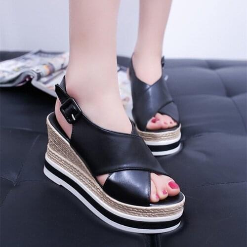2021 New Black Thick Platform Women Sandals Flat Ladies Casual Shoes Summer Wedges Shoes Womans Pumps Student Female High Heels