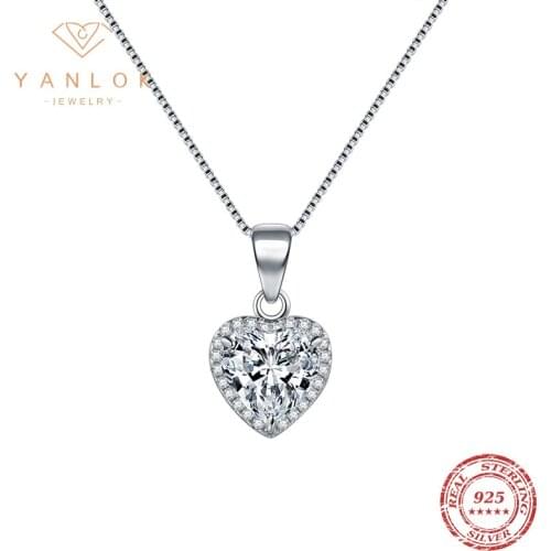 YANLOK New Arrival Luxury 925 Sterling Silver Love Heart Pendant Necklace for Women Wedding Engagement Statement Fine Jewelry
