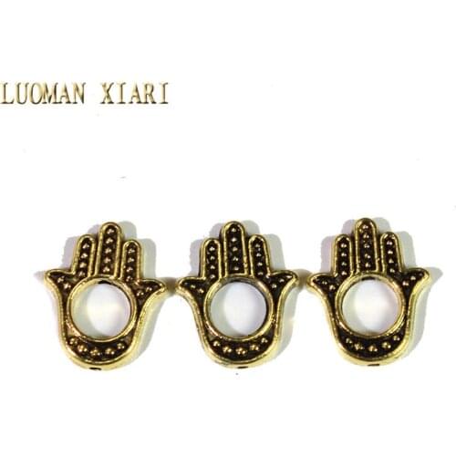 Wholesale 10pcs/20pcs Lot Golden Hand of Fatima Golden Alloy Spacers Beads Charms DIY For Jewelry Making Bracelet 13*15 mm