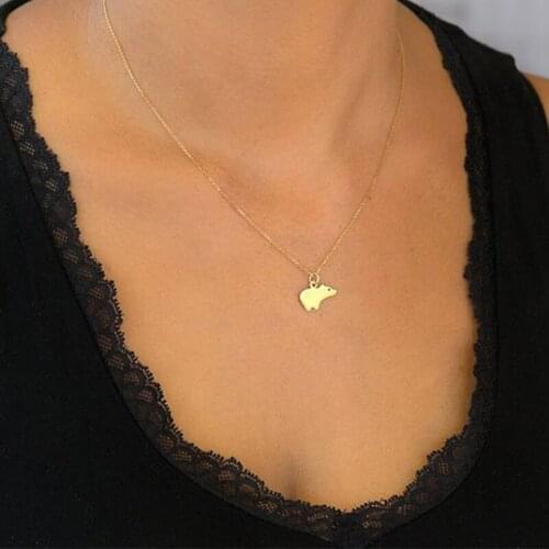 Stainless Steel Mini Bear Pendant Necklace Mens and Womens Personality Fashion Simple Polar Bear Necklace Jewelry Best Gift