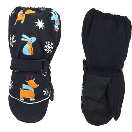 Winter New Children Print Cartoon Deer Rabbit Thickening Ski Gloves Kids Windproof Waterproof Non-slip Long-sleeved Mittens