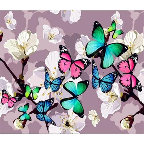 FULL Square 3D Diamond Cross Stitch Many Butterfly And Flowers Diamond Inlay Round And Full Diamond Decoration Free Shipping