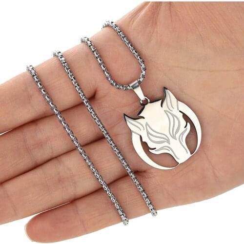 QIAMNI Yin Yang Wolf Moon Talisman Pendant Necklace for Men Women Animal Pendant Norse Vikings Amulet Punk Fashion Jewelry