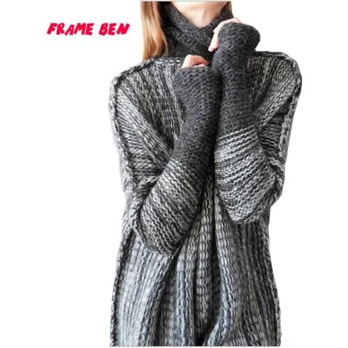 FRAME BEN 2019 Women Autumn Winter Long Sleeve Turtleneck Knitted Sweaters Fashion Loose Women Long Color Contrast Jumper