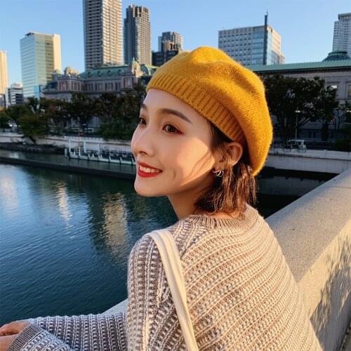 Hat women autumn and winter knitted beret British retro Japanese Korean fashion brand beret hat