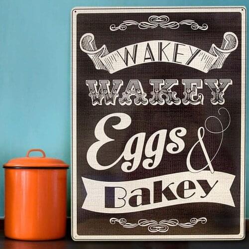 Wakey Eggs Vintage Style Metal Sign Iron Painting for Indoor & Outdoor Home Bar Coffee Kitchen Wall Decor 8 X 12 Inch
