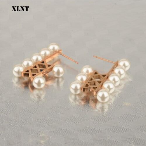 XLNT Stainless Steel Pearl Earrings Simple Round Simulated White Pearl Earrings Jewelry Classic Earrings For Women Elegant Gift