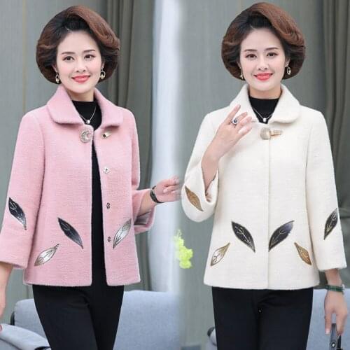 Women Woolen Jackets Female Mink fleece Jacket Spring Autumn Clothes New Middle-aged Woolen Coat Plus Size Overcoat Coats R8