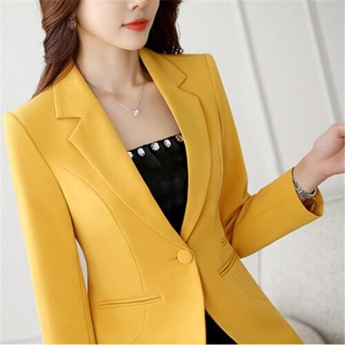 Fashion 2020 Women Blazer spring autumn Long Sleeve Blazers Notched Collar One Button Coat Slim Office Jacket Ladies Blazer Tops