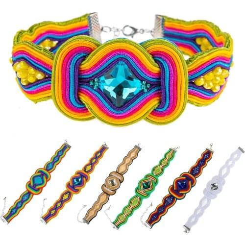 Fashion Soutache Bracelet Ethnic boho Jewelry Charm Bangles Vintage Leather Handmade Color Womens Bracelets Crystal Accessories