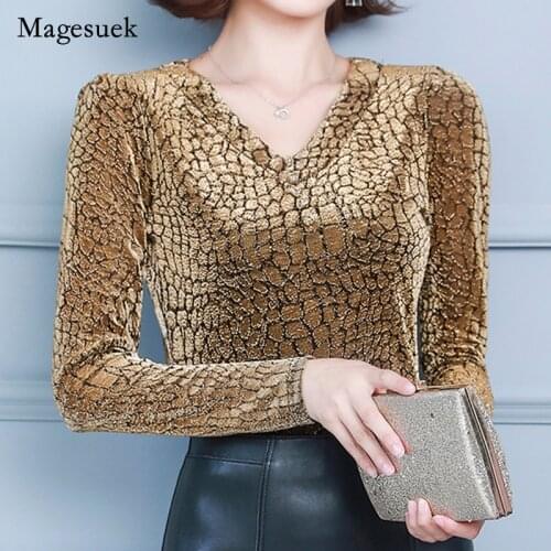 Elegant New 2021 Autumn Winter Womens Fashion Top Womens Leopard V-neck Long Sleeve T-shirt Sexy Slim Blouses Blusas 16730