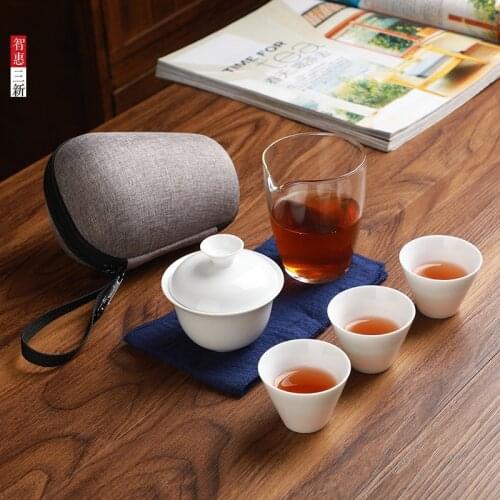 1 Pot 3 Cups Ceramic Teapot Kettle Gaiwan Tea Cup for Puer Chinese Tea Pot Portable Tea Set Drinkware Gift bag