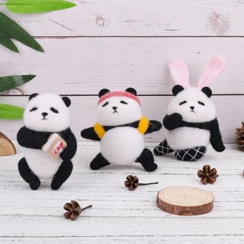1set wool felt poking le DIY handmade panda doll material package pendant gift model making kit toys