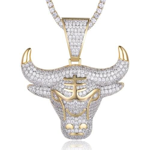 100% Micro Zircon Hip Hop Unique Bull Head Pendant Necklace For Men Jewelry Factory Prices Bling Bling Wholesale