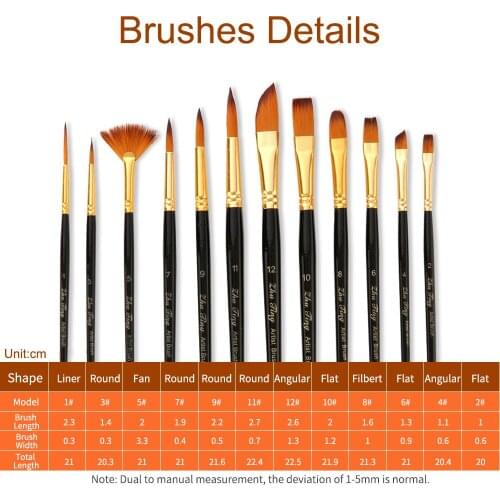 12pcs Artist Paint Brushes Set No Shed Nylon Hair Wood Handle with Carrying Case Scraper Sponge Ball Professional Paintbrush