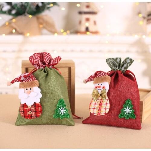 20 Pcs Christmas Drawstring Candy Gift Bag Xmas Treats Bags Cute Snowman Santa Party Supplies Kids Gifts Wrapper Wholesale X2