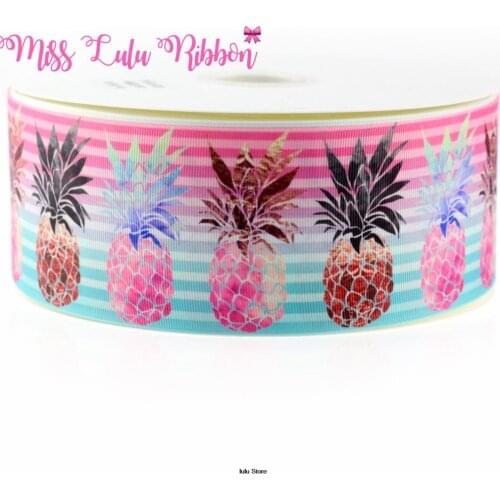 3"75mm pink pineapple and rainbow stripe printed grosgrain ribbon 38mm 22mm/elastic ribbon handmade hair bows party decoration
