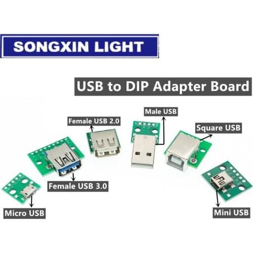 5PCS DIY Male Connector / MINI MICRO USB to DIP Adapter 2.54mm 5pin Female Connector B Type USB2.0 Female PCB Converter USB 3.0