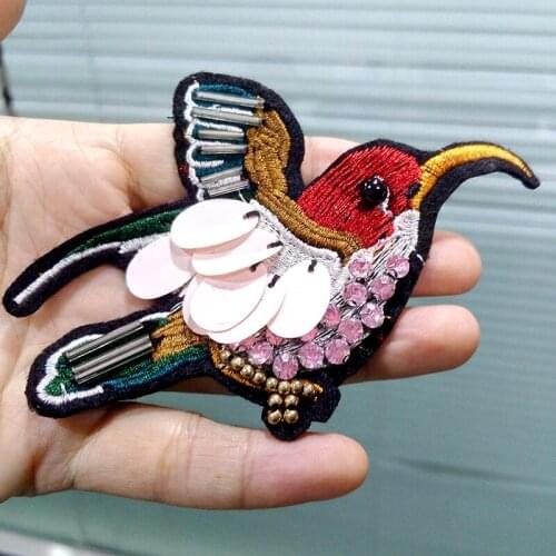 1pcs Sequined Bird Patch for Clothes Sewing on Rhinestone Beaded Applique for Jackets Jeans Bags Shoes Beading Sequins Applique