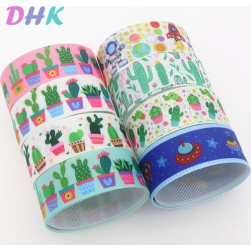 DHK 7/8'' 5yards cactus space Printed Grosgrain Ribbon Accessory Hairbow Headwear Decoration DIY Wholesale OEM E1831