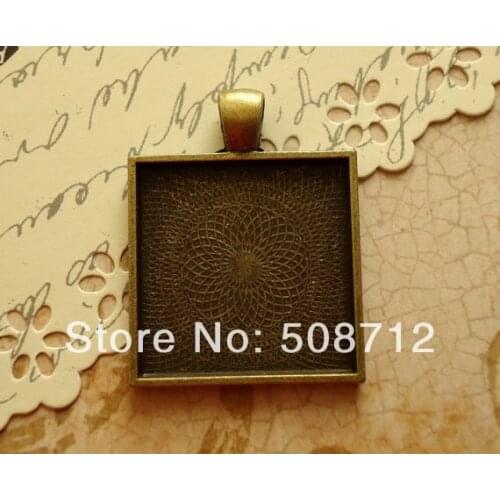 Free Ship!!! 50pcs - Square Antique Bronze 1 inch Pendant Tray Blanks / Bezels for DIY Pendants