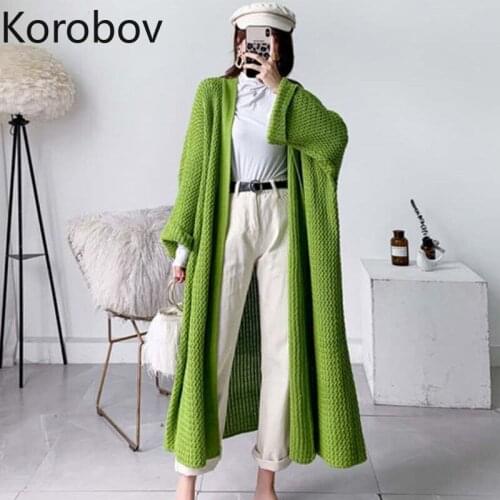 Korobov Korean Loose Casual Oversize Cardigans Sweaters Vintage Solid Outwear Long Cardigan 2021 New Fashion Autumn Sueter Mujer