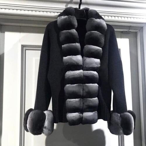 CNEGOVIK New Style Cashmere Sweater Poncho With Real Rex Rabbit Fur Trim Hot Sale Cardigan