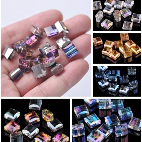 9x9mm Square Faceted Crystal Glass Plated Loose Beads for Jewelry Making DIY Crafts