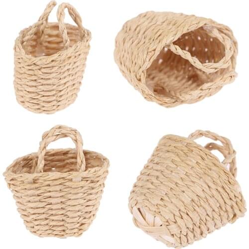 Mini 1/12 Cute Dollhouse Rattan Iron Frame Frame Hand Woven Vegetable Food Storage Basket Dolls Miniature Decoration