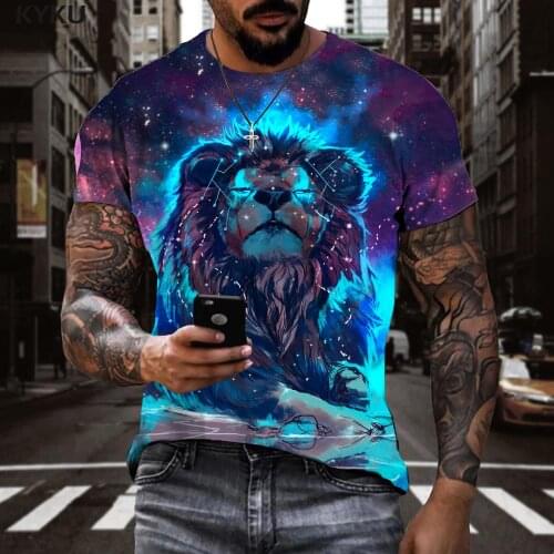 KYKU Lion T shirt Men Animal Tshirt Printed Hip Hop Funny T shirts Graffiti Tshirts Casual Harajuku Anime Clothes Short Sleeve