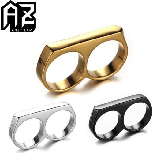 AZ New Arrival Gold Color Funny Hip Hop Rings Doctor Double Fingers Ring For Women Men Goth Jewelry Gifts #7-12 Free Shipping