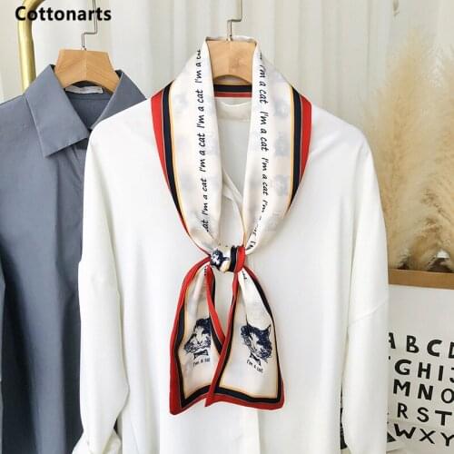 New Women Narrow Long Scarf 130x13cm Elegant Thin Silk Tie Scarves Fashion Printing Bag Ribbon Headband Warm Neckerchief & Wraps