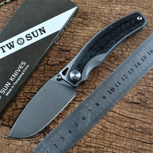 Knives M390 Folding Blade Wide Drop Point for Survival Hunting Gift Outdoor Titanium Inlay CF Handle Free Shipping TS264 Twosun