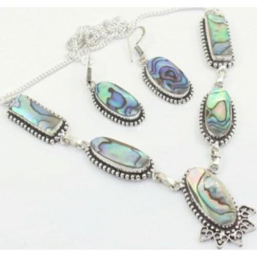 Abalone Shell Necklace + Earings Silver Overlay over Copper , 52.1cm, N3622