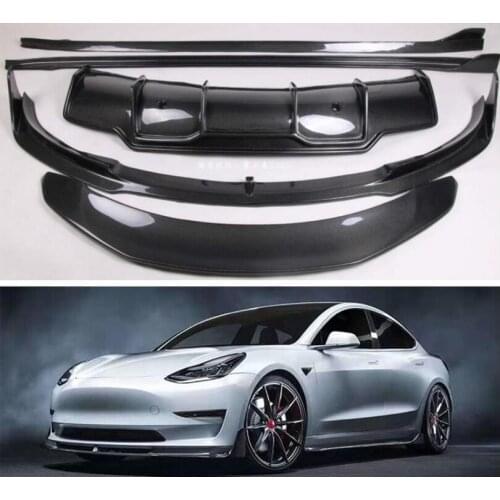 REAL CARBON FIBER Front Bumper Lip Spoiler Rear Trunk Diffuser Side Body Skirt FOR Tesla MODEL 3 2018 2019 2020 YEAR