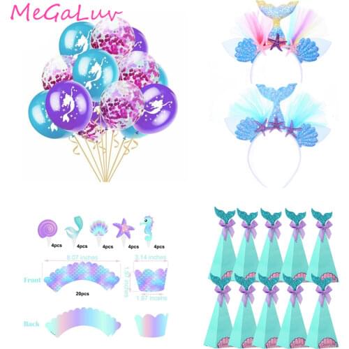 10 pcs Little Mermaid Gift Boxes Paper Candy Bags Mermaid Birthday Party Decor Kids Favor Boxes for Wedding Baby Shower Supplies