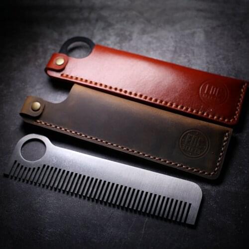 EDC Stainless Steel Combs Outdoor Tool Comb With Leather Cover EDC Outdoor Tools