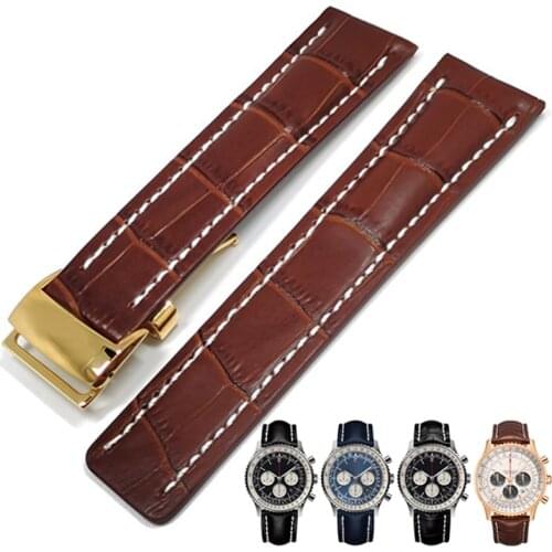 Watchbands Bracelet For Breitling SUPEROCEAN AVENGER NAVITIMER 20 22 24 Men Cow Leather Strap Watch Accessories Belt Watch Band