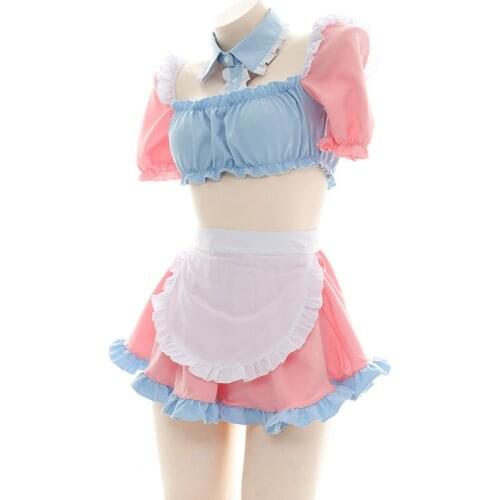 Lolita Maid Role Play Outfits Sweet Pink Student Costumes for Female Sexy Short Skirt Uniform Temptation Womens Suit New
